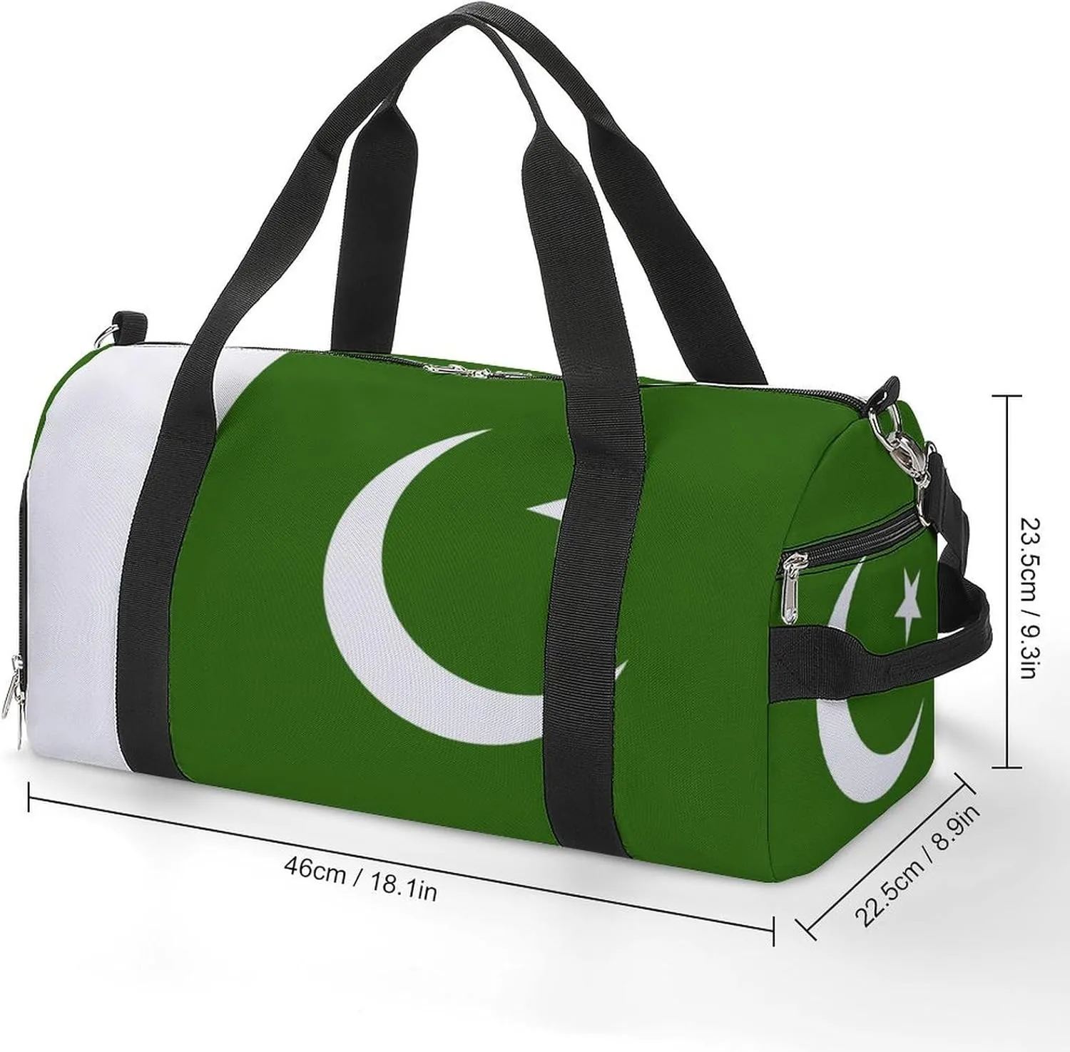 Pakistan Flag Gym Duffel Bag for Boys Girls Waterproof with Shoe Compartment
