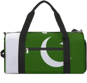 Pakistan Flag Gym Duffel Bag for Boys Girls Waterproof with Shoe Compartment