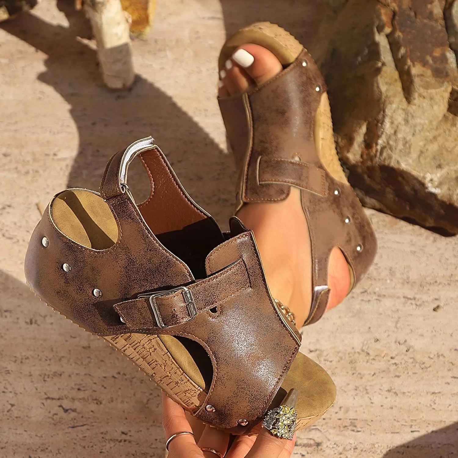 Platform Wedge Sandals for Women Dressy Summer Comfortable Wedge Sandals Ankle Strap Open Toe Espadrilles Sandal Slip On Walking Shoes Wide Width Orthopedic Sandal Casual Boho Dress Shoes