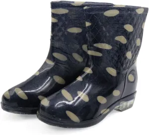 Qtqgoitem Black Beige US 6 PVC Mid Calf Anti- Waterproof Rain Snow Garden Boots Wellies Shoes for Women (Model: 1ae 061 e25 e4f 830)