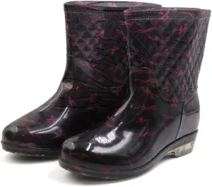 Qtqgoitem Black Burgundy US 9 PVC Mid Calf Anti- Waterproof Rain Snow Garden Boots Wellies Shoes for Women (Model: 9ee 627 9b4 9a7 a16)