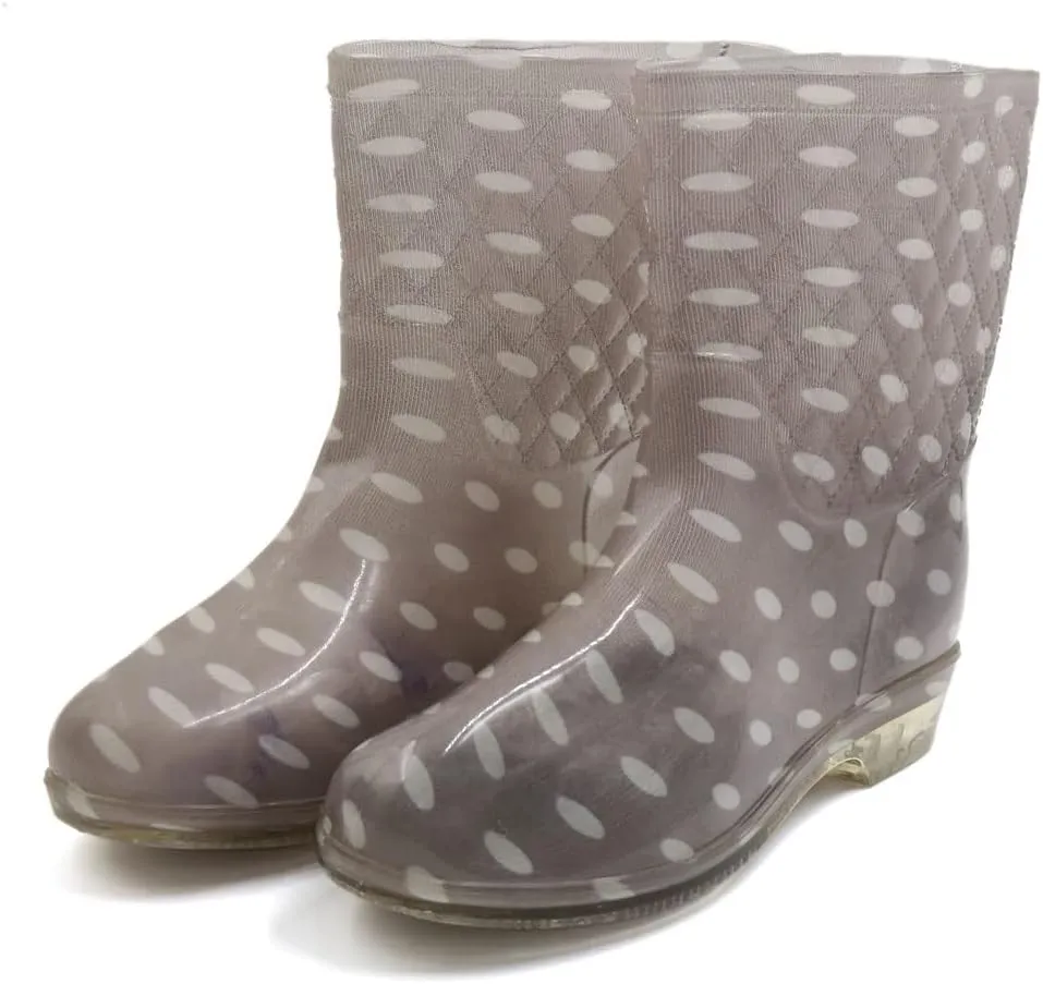 Qtqgoitem Light Brown White US 7.5 PVC Mid Calf Anti- Waterproof Rain Snow Garden Boots Wellies Shoes for Women (Model: 1c5 8bc 166 962 24b)