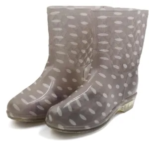 Qtqgoitem Light Brown White US 8.5 PVC Mid Calf Anti- Waterproof Rain Snow Garden Boots Wellies Shoes for Women (Model: b1e 546 10a 5e8 47f)