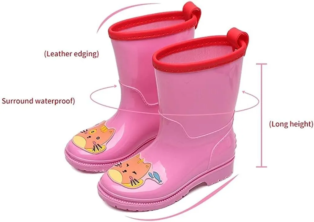 rain Boots Children's Rain Boots Boys and Girls Non-Slip Rain Boots Toddler Waterproof Boots Cartoon Pattern Design Antiskid rain Boots (Color : Blue Size : 16cm)