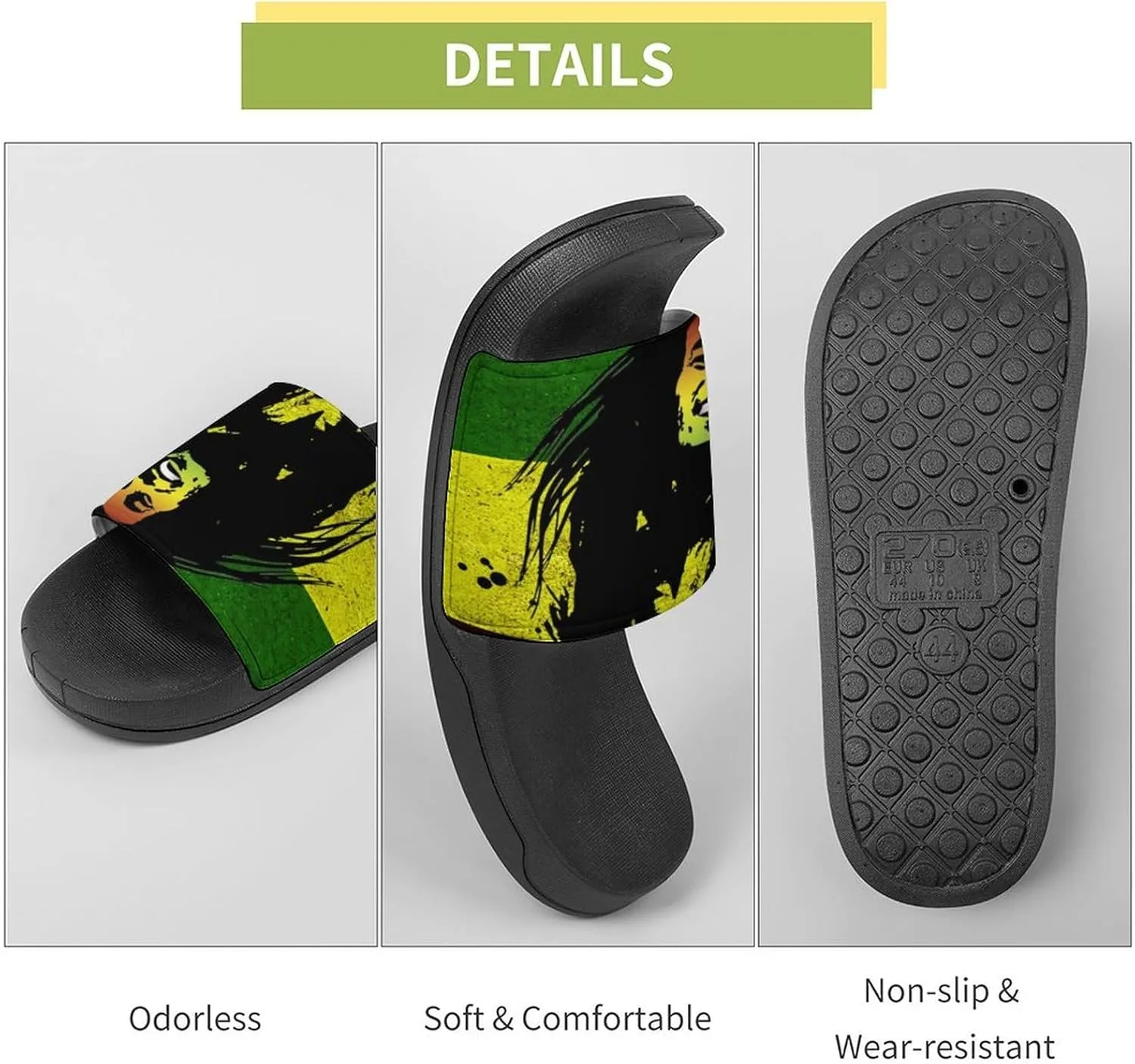 Rasta Reggae Fashion Womens And Mens Slippers House Shower Shoes Indoor Outdoor Beach
