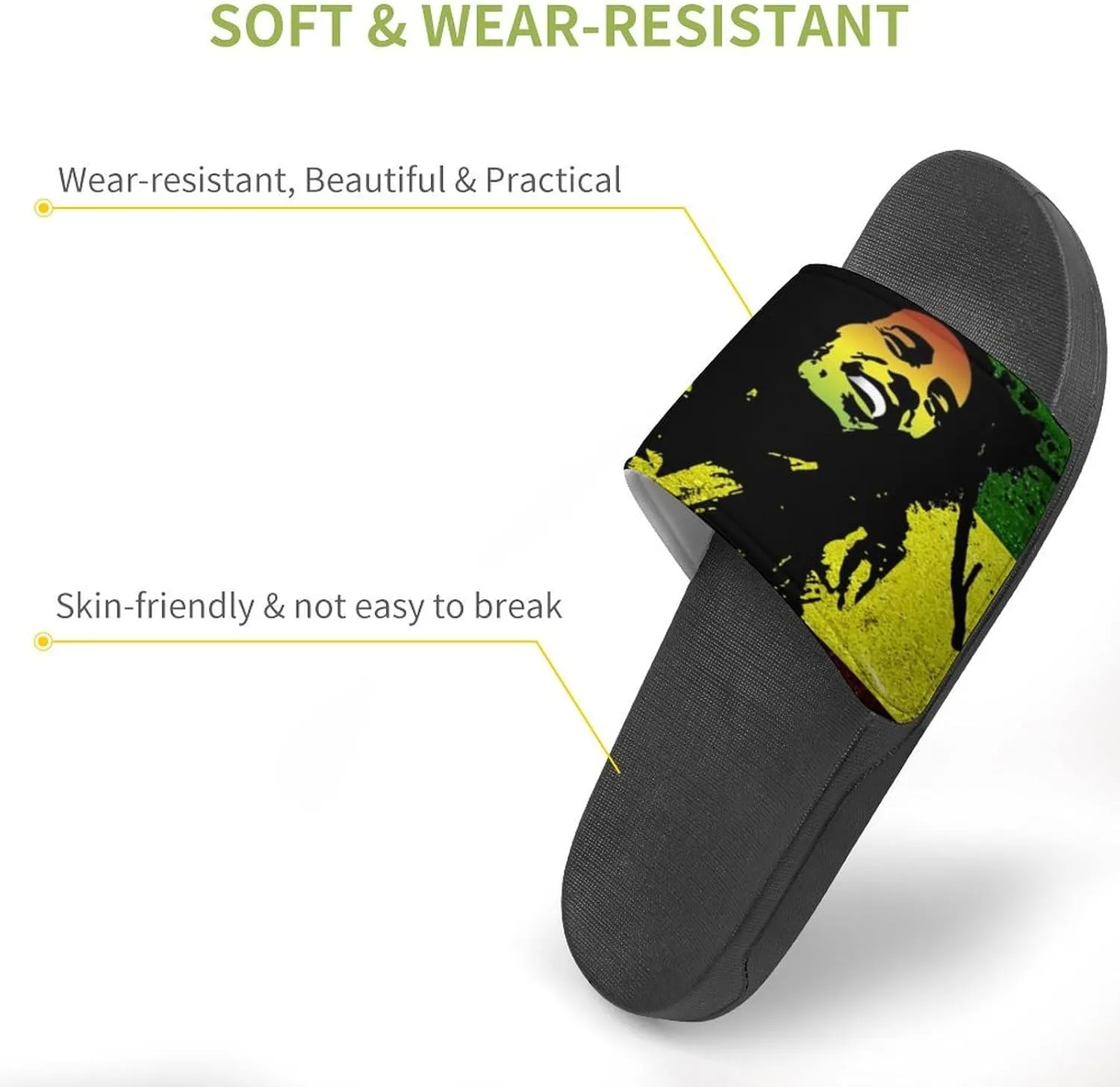 Rasta Reggae Fashion Womens And Mens Slippers House Shower Shoes Indoor Outdoor Beach