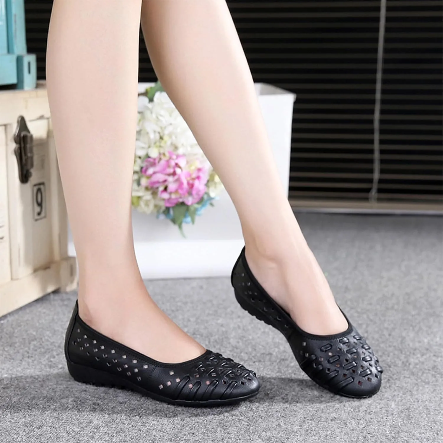 SACFOF Women's Breathable Flats Loafers,Slip on Shallow Mouth Breathable Soft Sole Walking Shoes Lightweight Orthopedic Flats Loafers