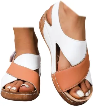 SACFOF Womens Orthopedic Sandals Summer Color Block Arch Support Shoes Casual Ankle Strap Slingback Comfortable Dress Shoes