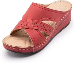 Sandals for Women Casual Summer 2025 Casual Slip on Sandals Orthopedic Wedge Flat Open Toe Platform Sandals Beach Sandals Dress Shoes Comfortable Outdoor Shoes