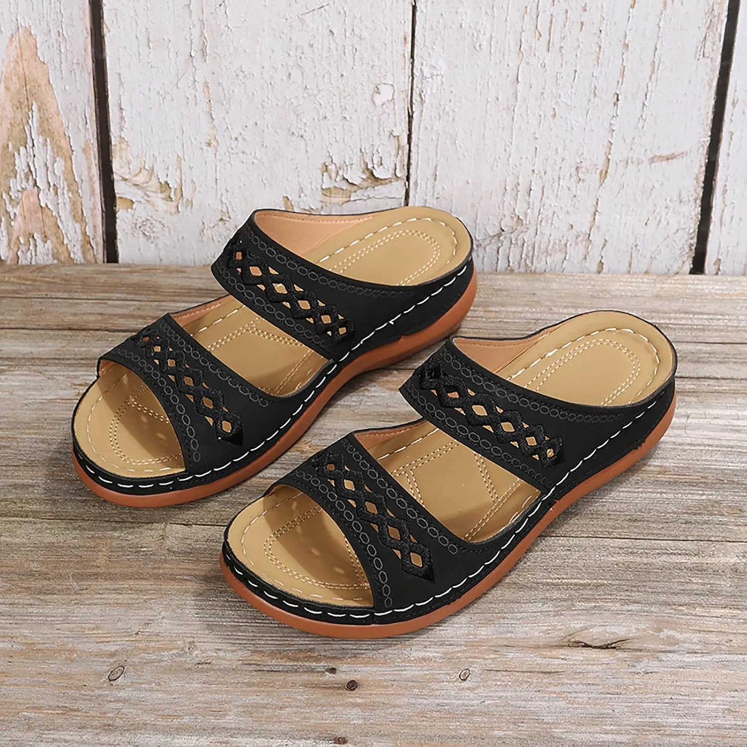Sandals for Women Low Heel Dressy Sandals with Arch Support Breathable Hollow Hot Summer Casual Shoe