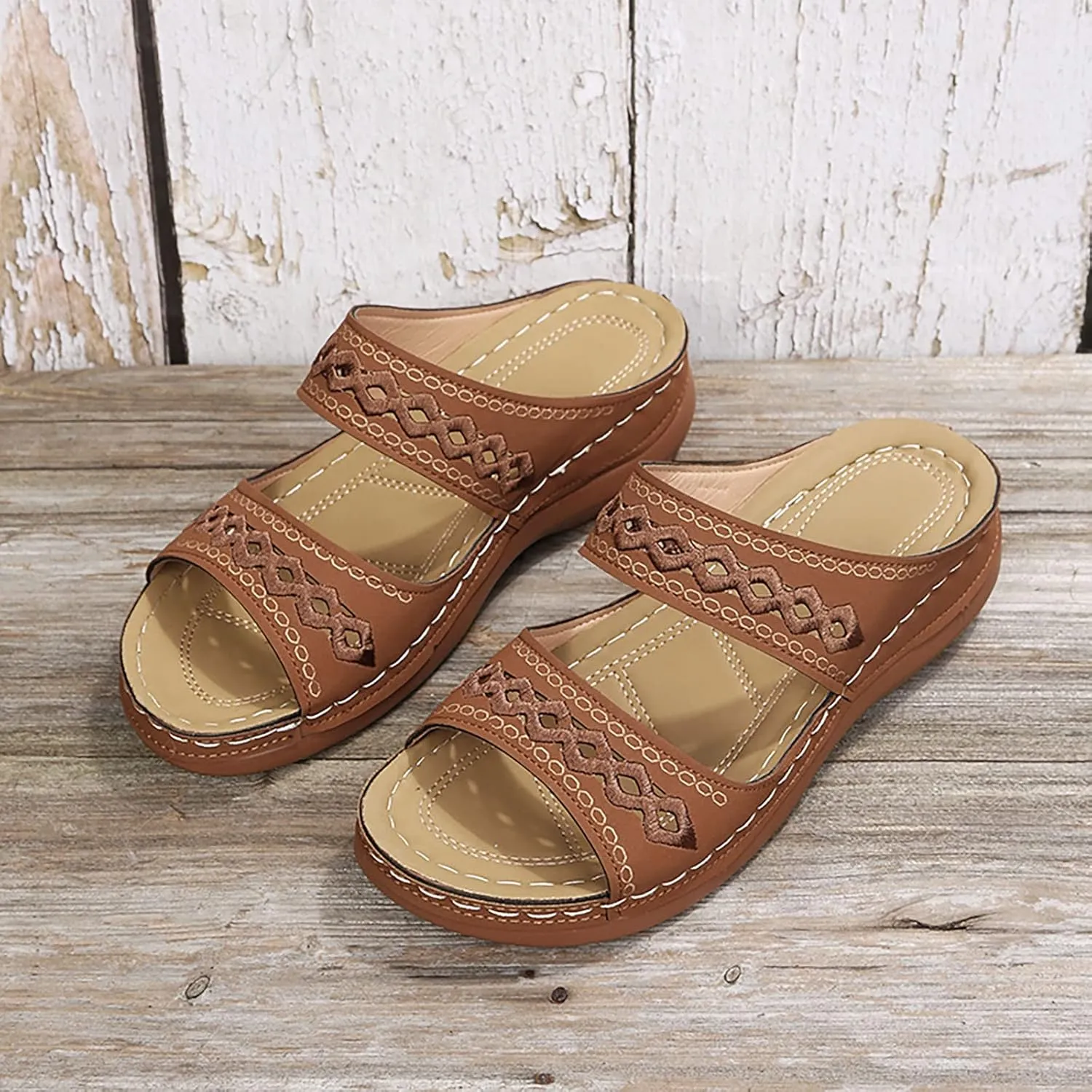 Sandals for Women Low Heel Dressy Sandals with Arch Support Breathable Hollow Hot Summer Casual Shoe