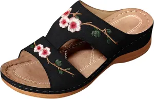 Sandals Ladies Heel Women's Flower Embroidery Shoes Fashion Wedge Summer Women's Arch Support Slippers