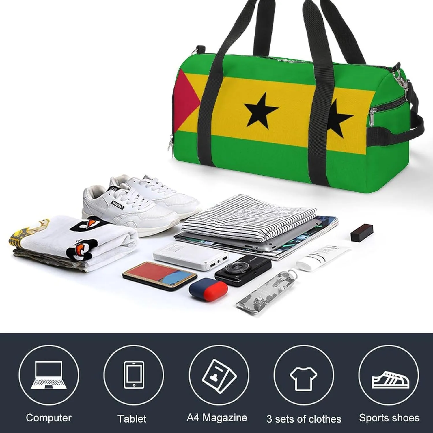 Sao Tome Principe Flag Gym Duffel for Boys Girls with Shoe Compartment Travel Weekender