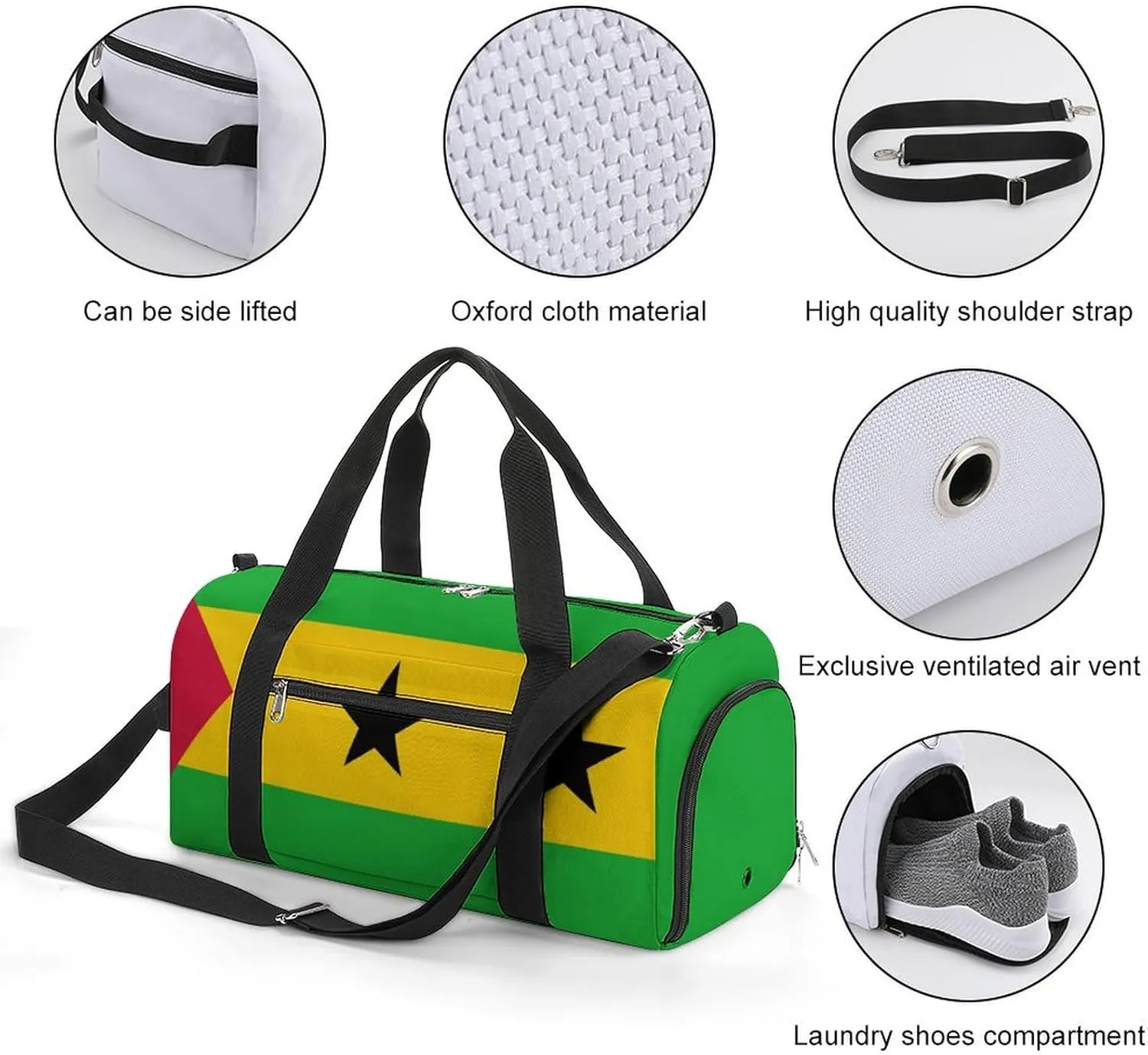 Sao Tome Principe Flag Gym Duffel for Boys Girls with Shoe Compartment Travel Weekender