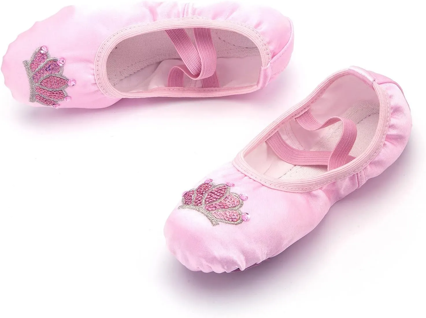 Satin Ballet Dance Shoes for Kids Girl Boy Split-Sole Flat Dance Practice Slippers with Elastic Laces for Yoga