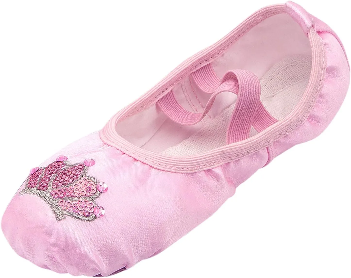 Satin Ballet Dance Shoes for Kids Girl Boy Split-Sole Flat Dance Practice Slippers with Elastic Laces for Yoga