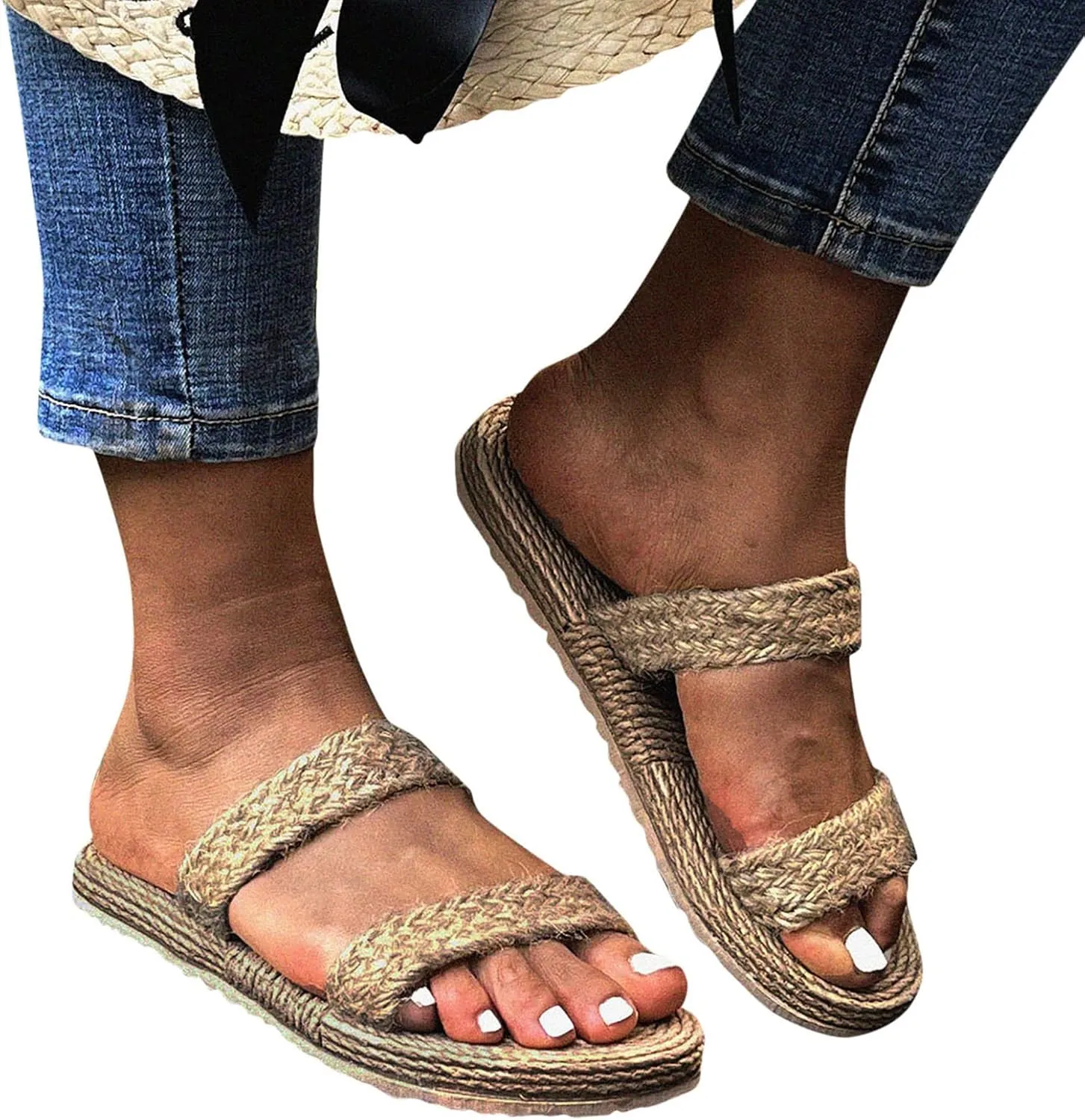 Slippers Linen Straw Beach Flat Casual Girls Shoes Bottom Slippers Sandals for Women Mens Casual Shoes