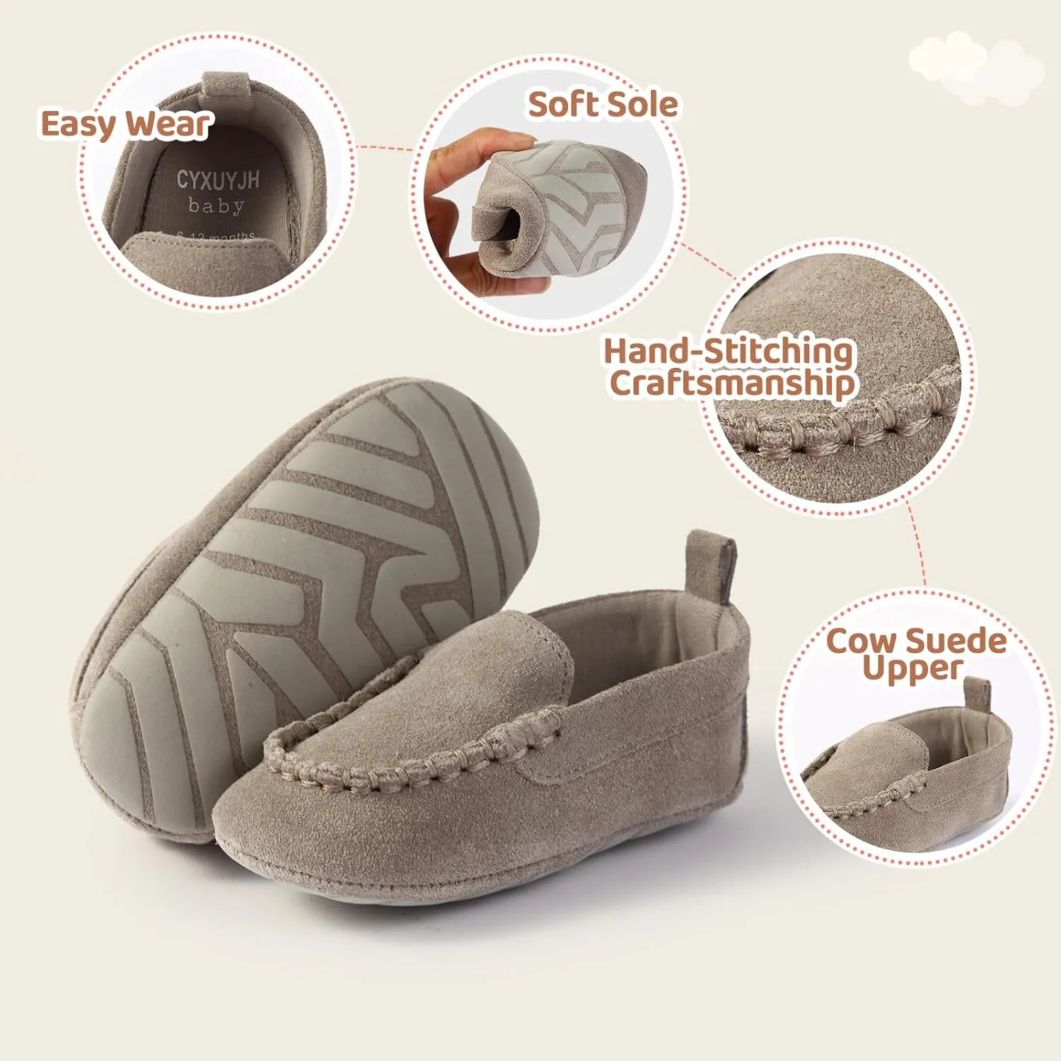 Soft Sole Baby Loafers Boys Girls Newborn Suede Leather Moccasins Infant Baby First Walking Dress Crib Shoes 3-18 Months