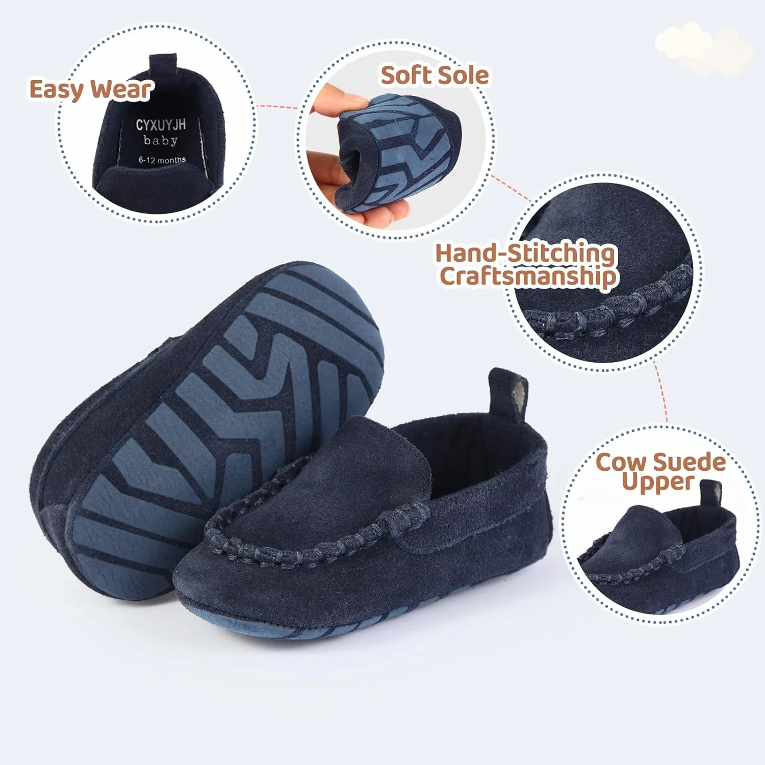 Soft Sole Baby Loafers Boys Girls Newborn Suede Leather Moccasins Infant Baby First Walking Dress Crib Shoes 3-18 Months