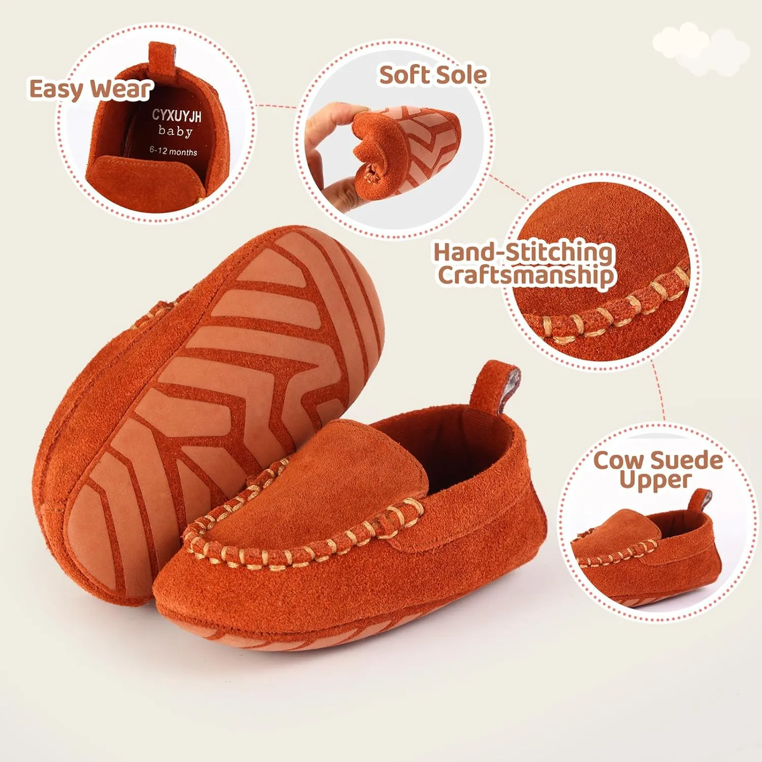 Soft Sole Baby Loafers Boys Girls Newborn Suede Leather Moccasins Infant Baby First Walking Dress Crib Shoes 3-18 Months