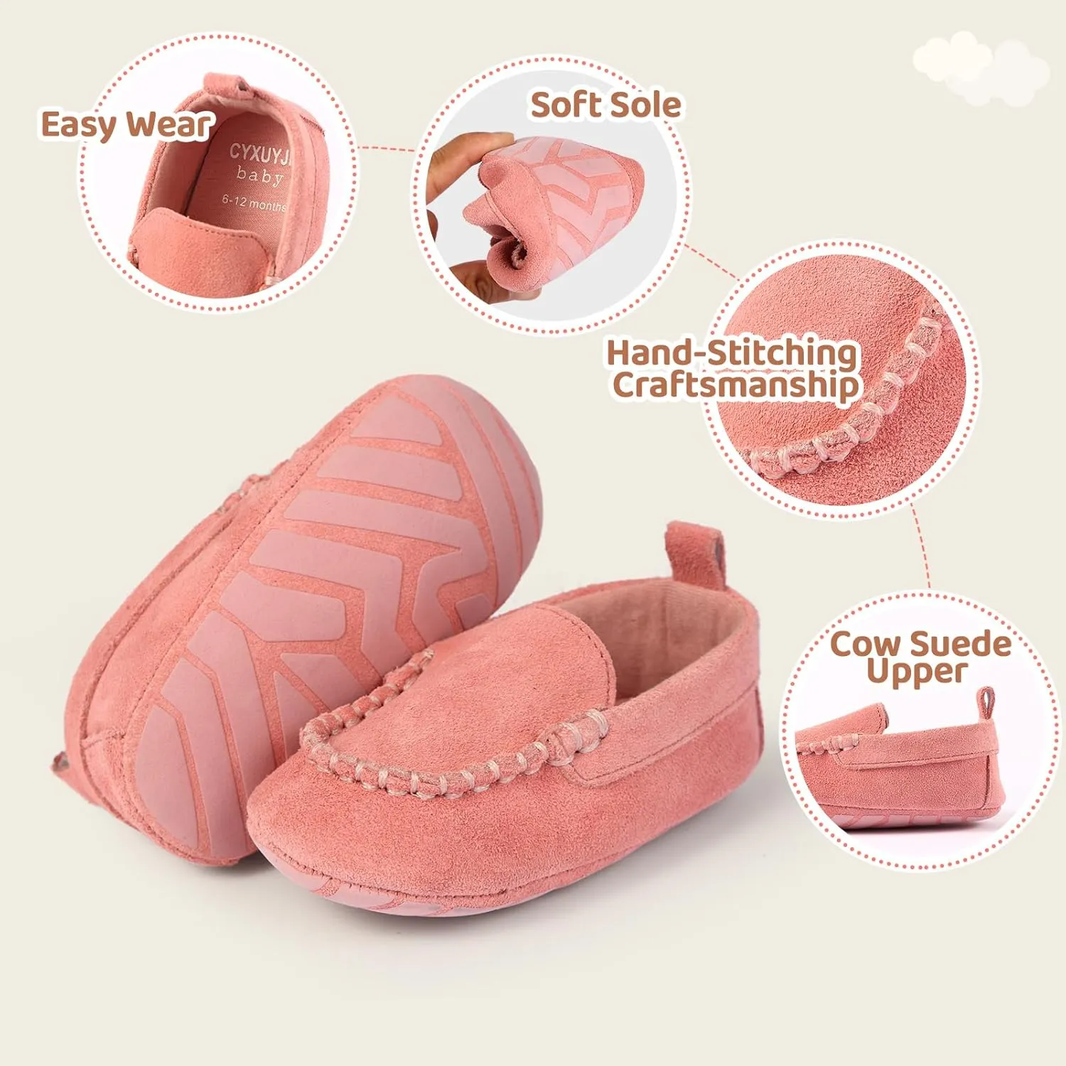 Soft Sole Baby Loafers Boys Girls Newborn Suede Leather Moccasins Infant Baby First Walking Dress Crib Shoes 3-18 Months
