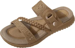 SuanlaTDS Flat Orthopedic Sandals Women Dressy Summer Comfortable Slides Low Heel Thick Sole Beach Walking Shoes 2025 Bohemian Open Toe Slip On Outdoor Casual Party Flats Sandal