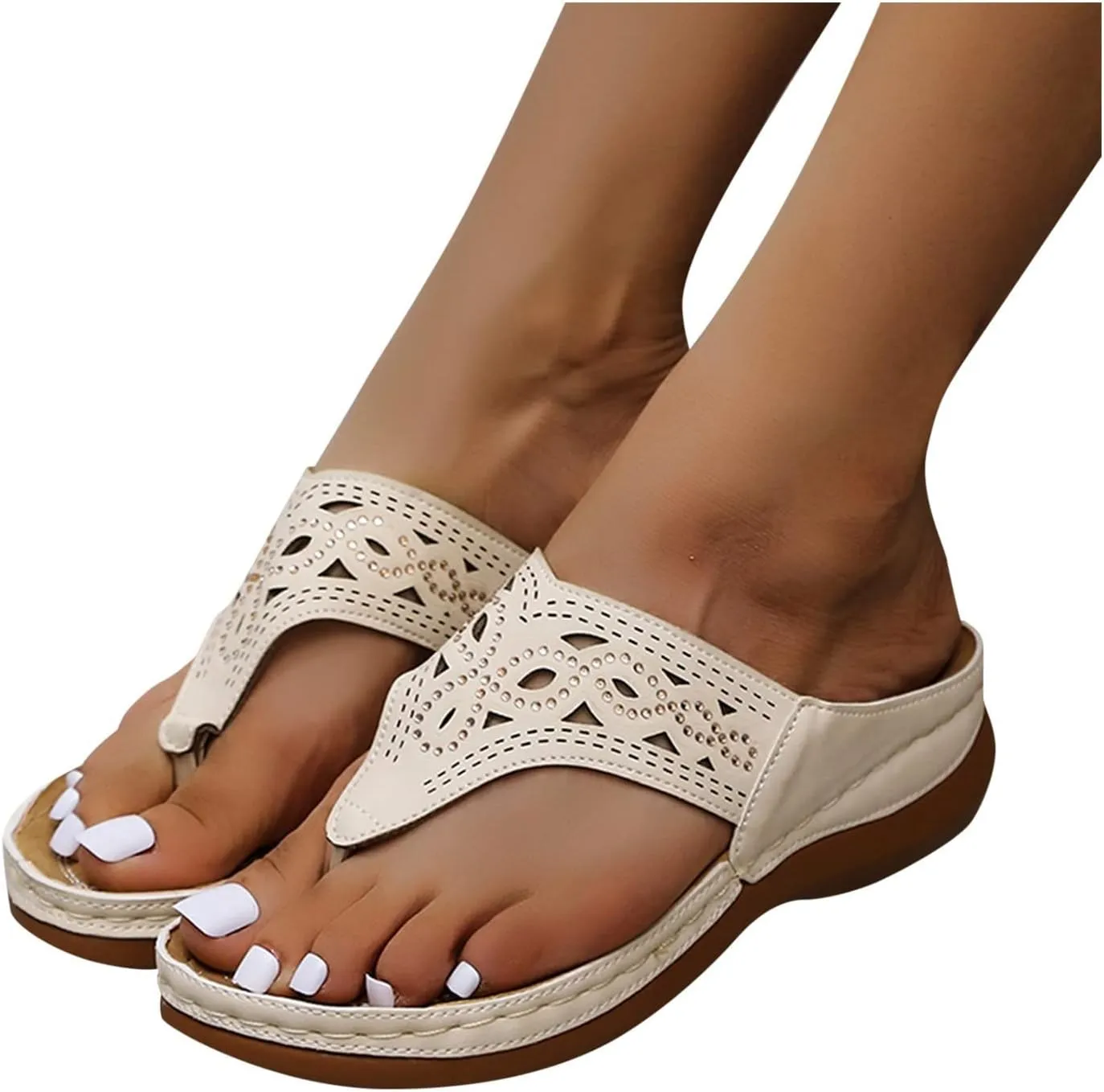 Summer Flats Sandals for Women Orthopedic with Arch Support Shoes Casual Breathable Hollow Slide Sandls