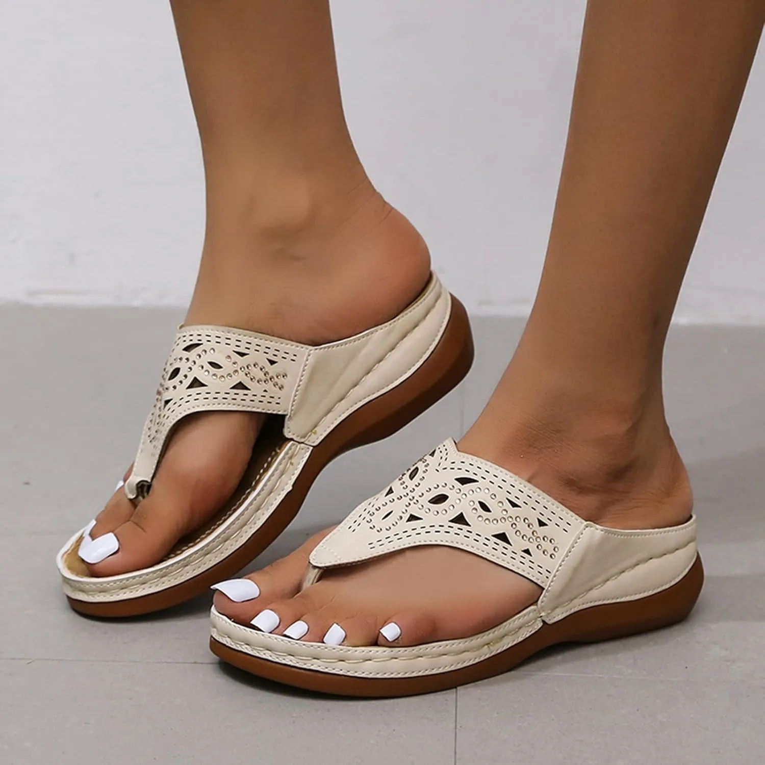 Summer Flats Sandals for Women Orthopedic with Arch Support Shoes Casual Breathable Hollow Slide Sandls