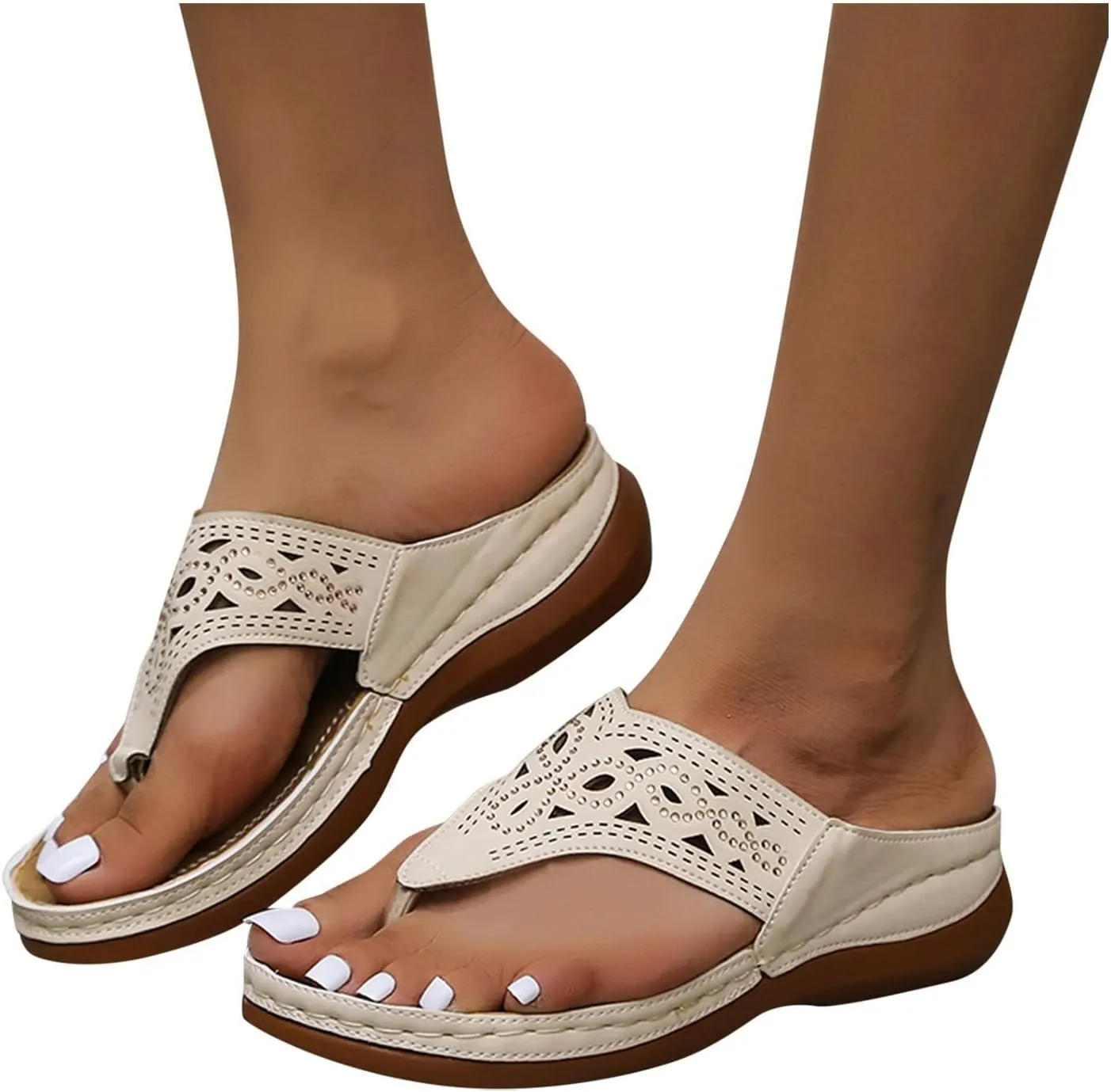 Summer Flats Sandals for Women Orthopedic with Arch Support Shoes Casual Breathable Hollow Slide Sandls