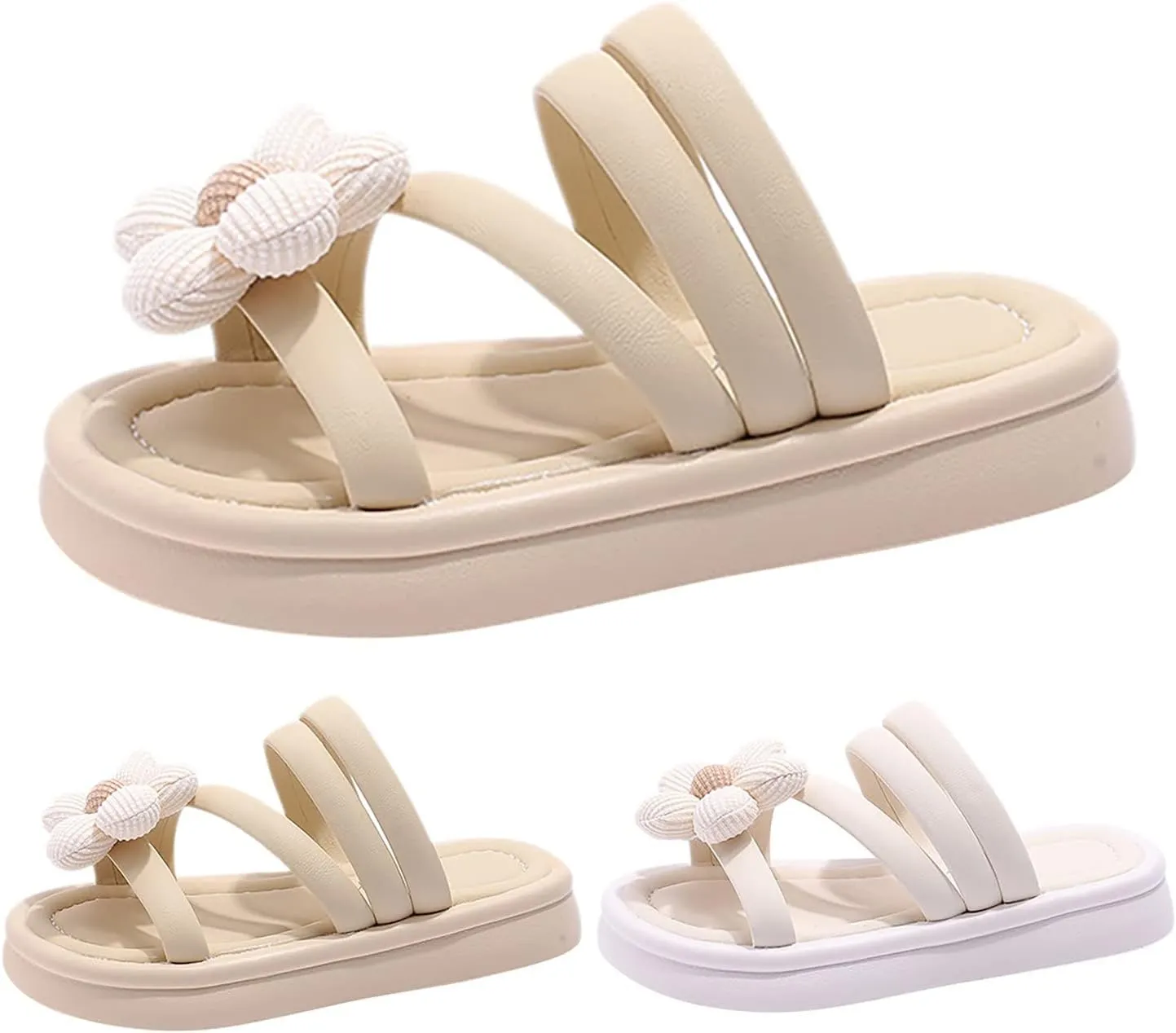 Summer Girls Outdoor Slippers 3D Flowers Decorated Open Toe Sandals Beach Shoes Casual Shoes Toddler Girls Slipper