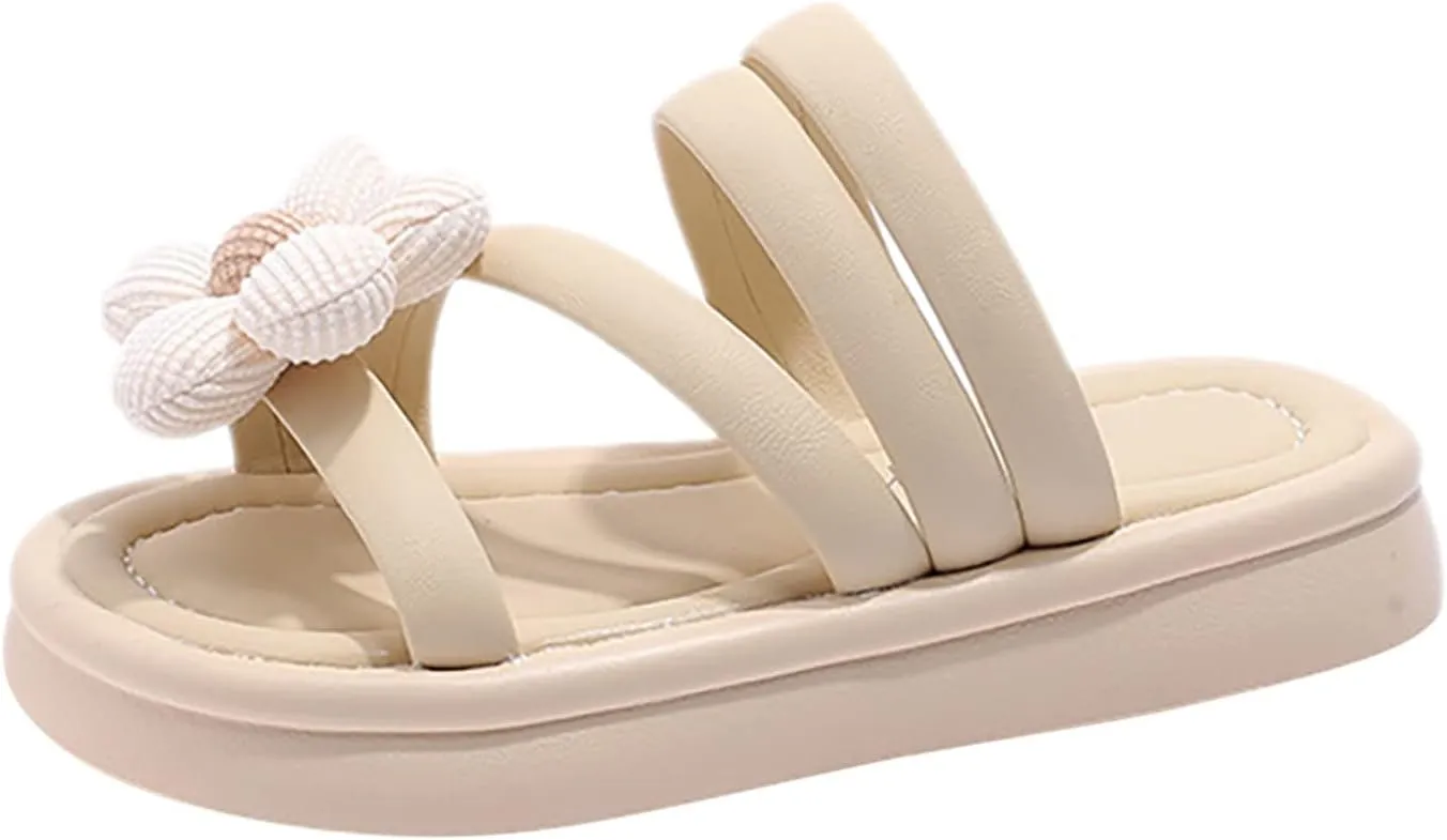 Summer Girls Outdoor Slippers 3D Flowers Decorated Open Toe Sandals Beach Shoes Casual Shoes Toddler Girls Slipper