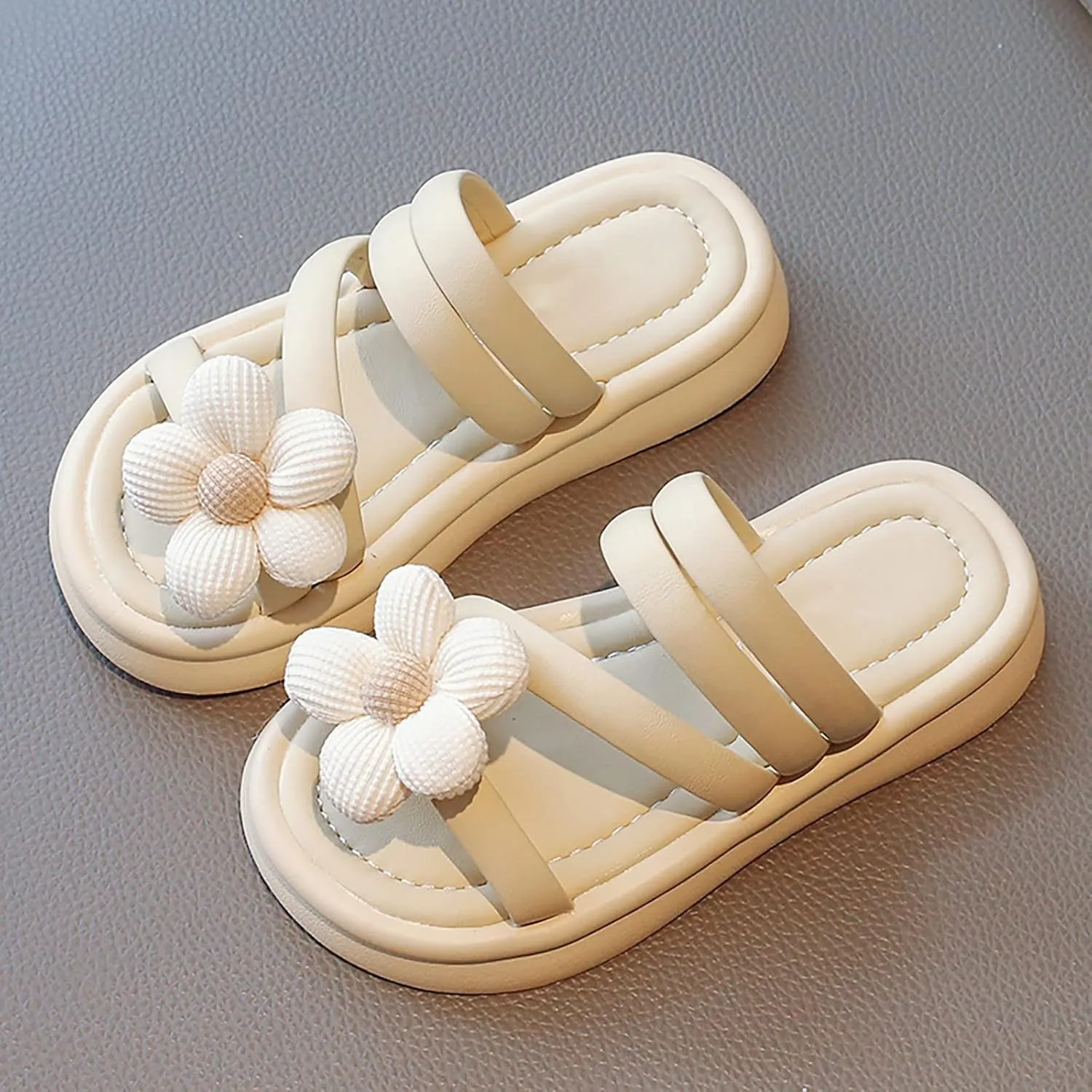 Summer Girls Outdoor Slippers 3D Flowers Decorated Open Toe Sandals Beach Shoes Casual Shoes Toddler Girls Slipper