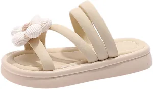 Summer Girls Outdoor Slippers 3D Flowers Decorated Open Toe Sandals Beach Shoes Casual Shoes Toddler Girls Slipper