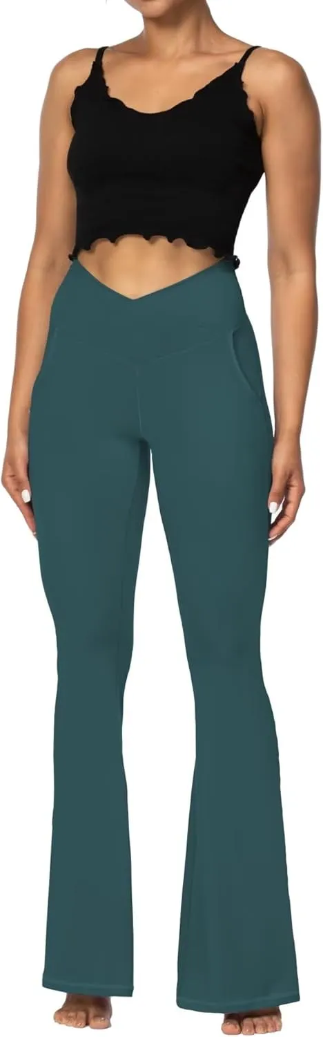 Sunzel Flare Leggings for Women with Pockets, Crossover Yoga Pants with Tummy Control, High Waisted and Wide Leg