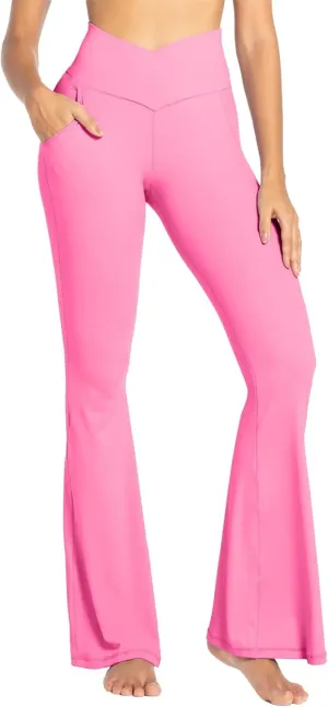 Sunzel Flare Leggings for Women with Pockets, Crossover Yoga Pants with Tummy Control, High Waisted and Wide Leg