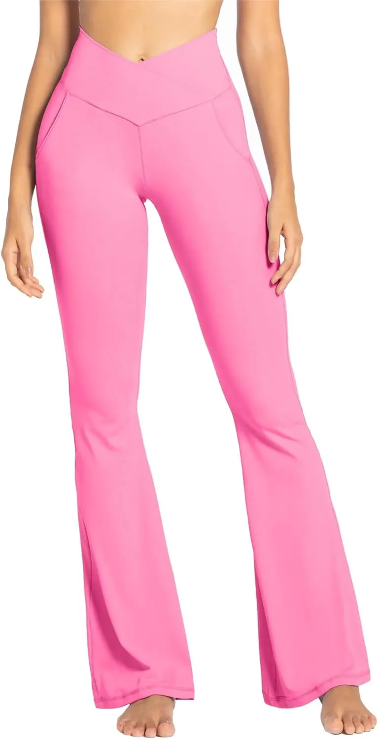 Sunzel Flare Leggings for Women with Pockets, Crossover Yoga Pants with Tummy Control, High Waisted and Wide Leg
