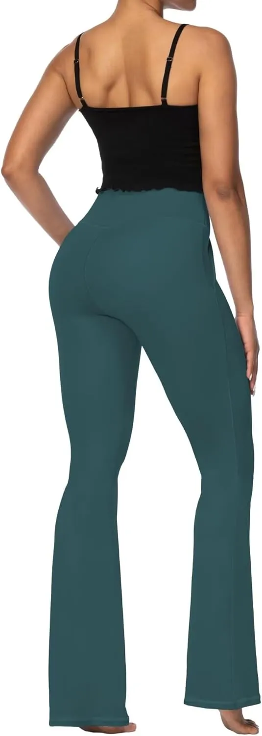 Sunzel Flare Leggings for Women with Pockets, Crossover Yoga Pants with Tummy Control, High Waisted and Wide Leg