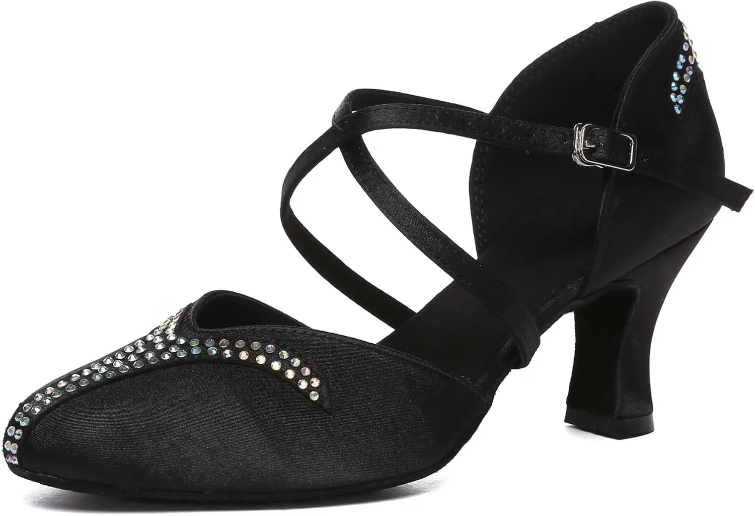 TangDao Womens Latin Dance Shoes Closed Toe Rhinestones Satin Dance Shoes Heeled Party Salsa Ballroom Dance Shoes Indoor
