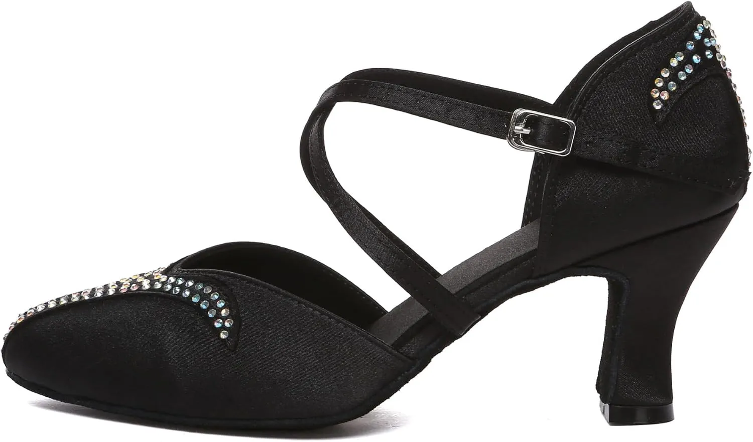 TangDao Womens Latin Dance Shoes Closed Toe Rhinestones Satin Dance Shoes Heeled Party Salsa Ballroom Dance Shoes Indoor
