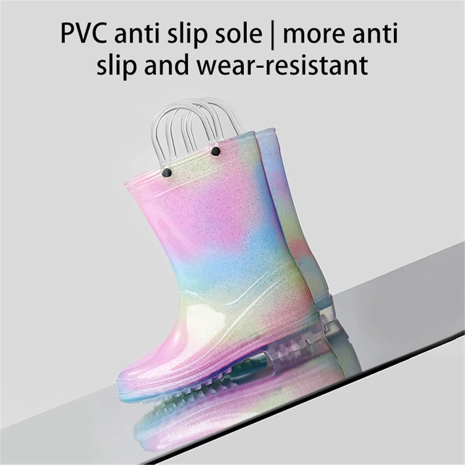 Toddler Colorful Rain Boots Baby Kids Short Mud Rubber Boots for Boys Girls Non-Slip Soft Rubber Sole with Handles