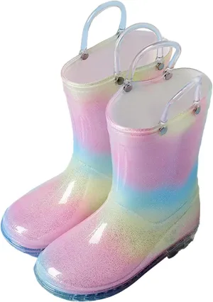Toddler Colorful Rain Boots Baby Kids Short Mud Rubber Boots for Boys Girls Non-Slip Soft Rubber Sole with Handles