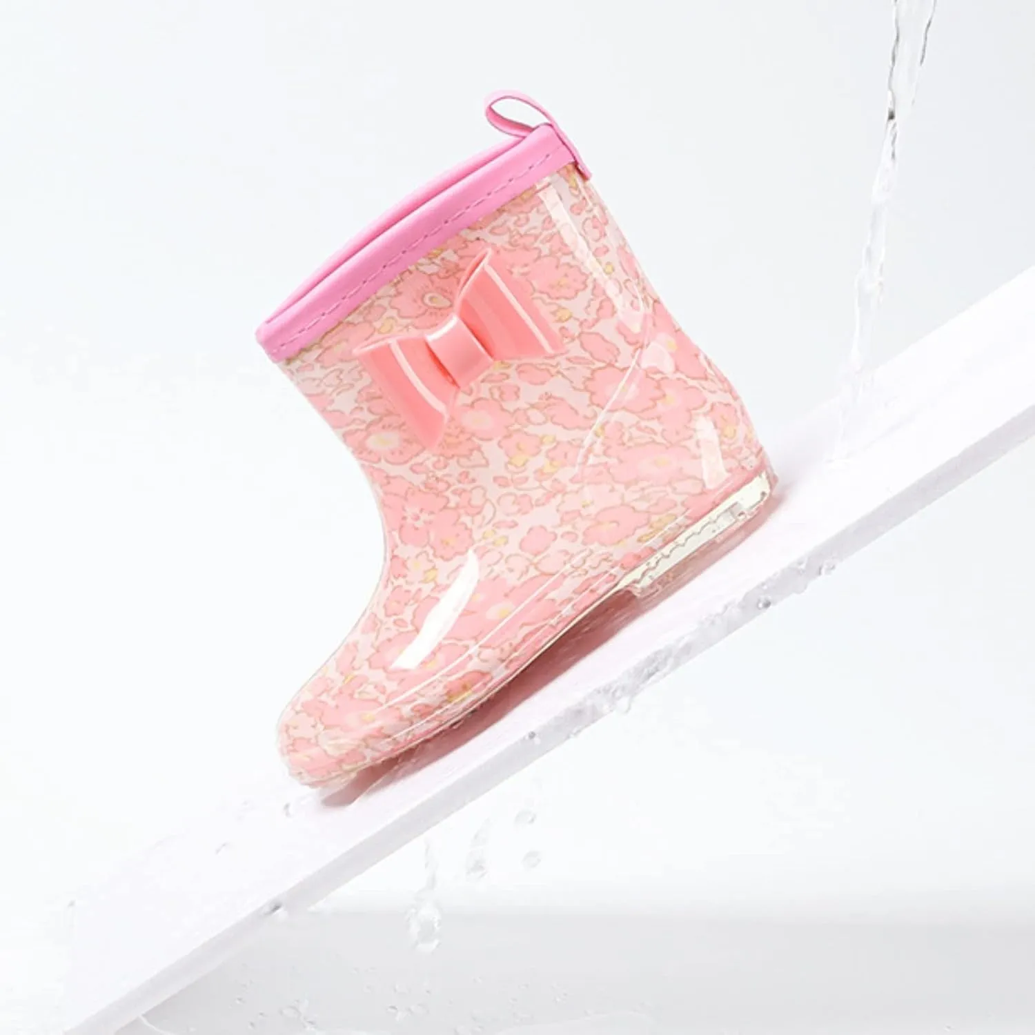 Toddler Kids Rain Boots with Cute Bow Waterproof Rubber Boots for Girls Boys Camouflage Rainboots with Baby Girl Boots