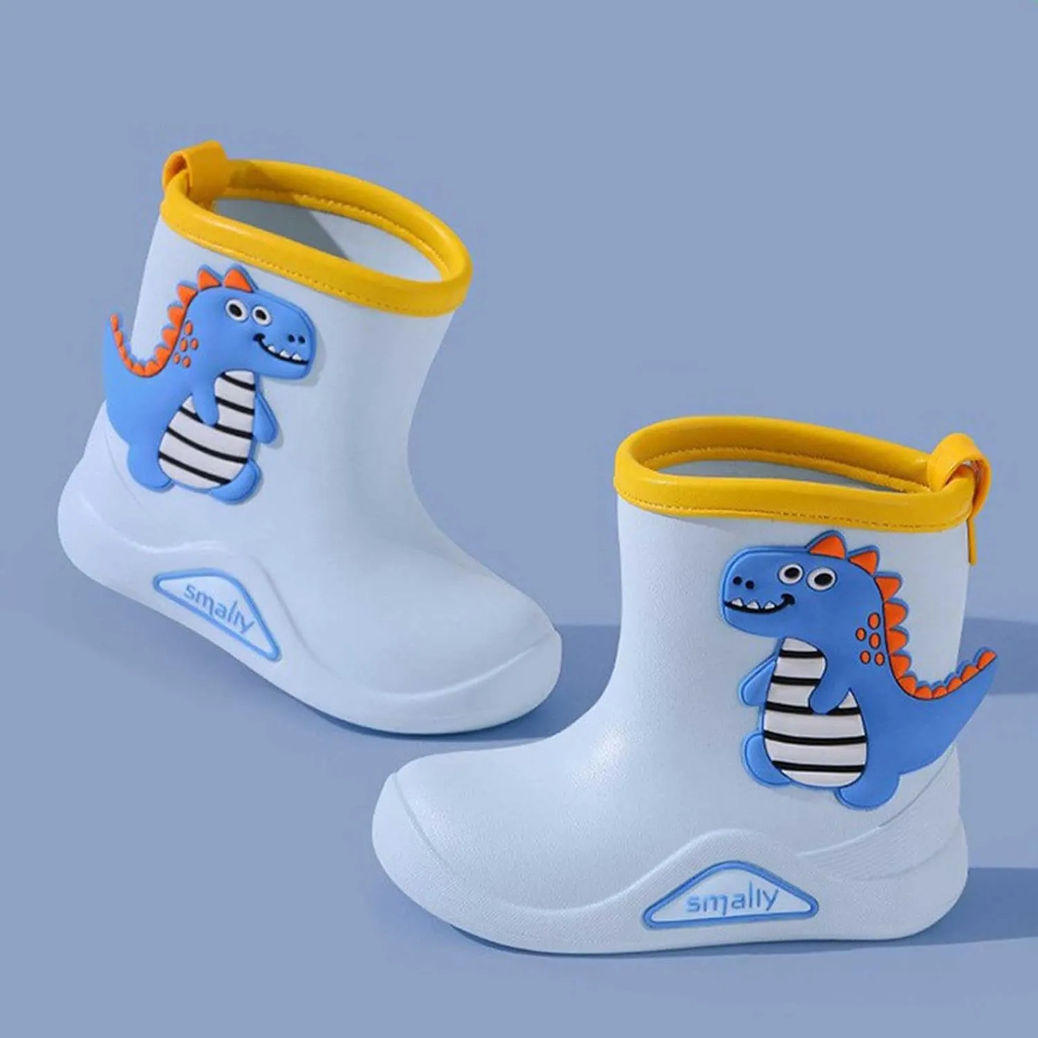 Toddler Rain Boots Little Boys Girls Cute Cartoon Dinosaur Excavator Waterproof Lightweight Anti-Slip Ankle Rainboots