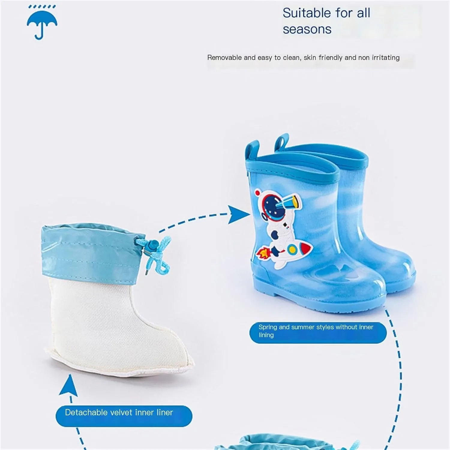 Toddler Rain Boots Waterproof Rainboots Outdoor Boys Girls Cute Water Shoes Non-Slip Rubber Toddler Work Boots