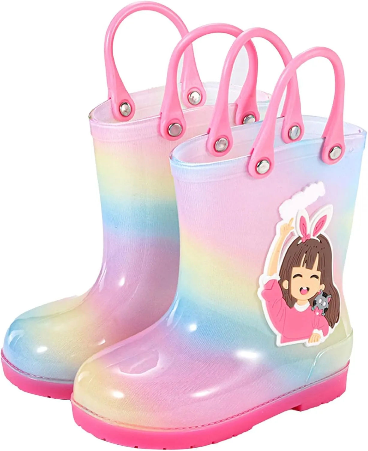 Toddler Slip On Rainbow Rain Boots Kids Cute Garden Boots for Boys Girls Easy-on Lightweight Waterproof Mud Boot