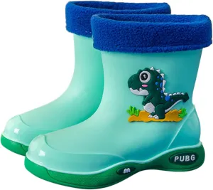 Toddler Warm Lined Rain Boots Baby Kids Dinosaur Rain Shoes Toddler Boy Rainboots Waterproof Boots For Boys