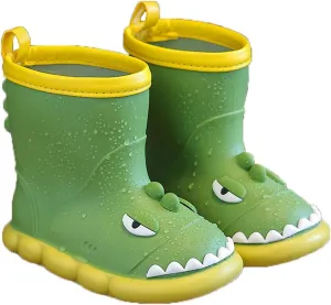 Toddler Waterproof Rain Boots Kids Rubber Boots Cute 3D Dinosaur Pull on Rainboots Boys Girls Water Shoes for Kids