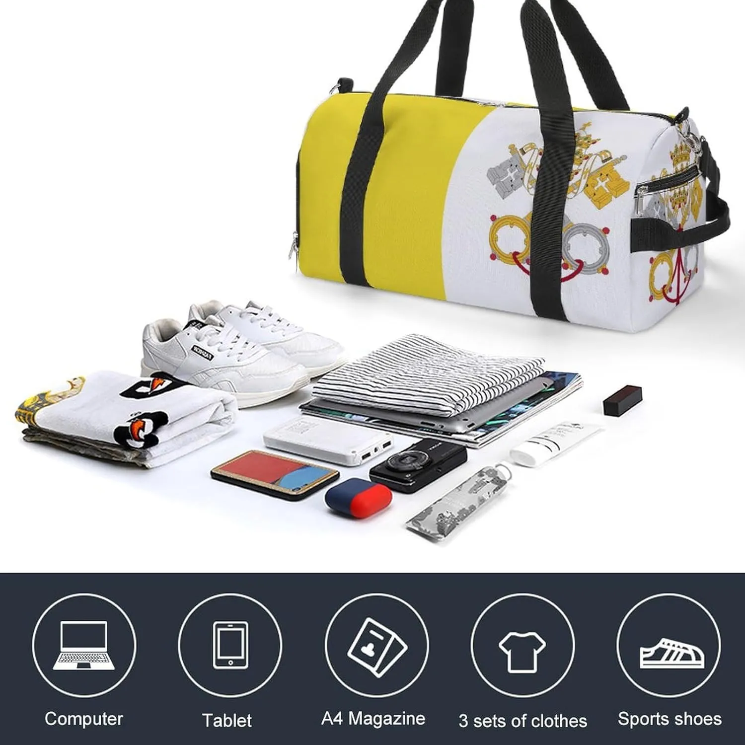 Vatican Flag Travel Gym Bag for Boys Girls Shoe Compartment Waterproof