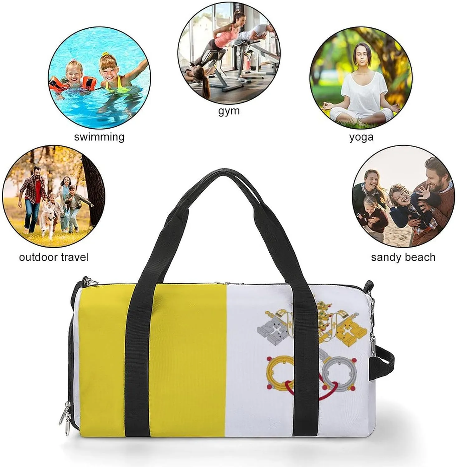 Vatican Flag Travel Gym Bag for Boys Girls Shoe Compartment Waterproof