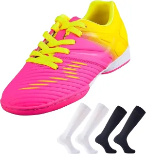 Vizari Kids Indoor Football Shoes Combo with Two Pairs of Socks | Durable Cleats & Compression Socks for Kids | Ideal for Soccer & Futsal